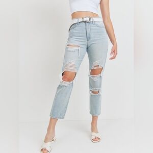 JBD Light Wash Distressed Destroyed Layla Girlfriend Straight Jeans High Rise 24
